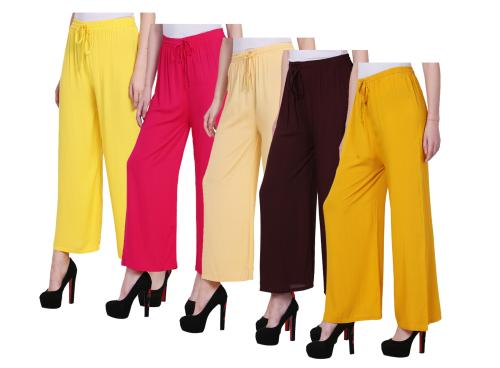 IndiWeaves Womens Solid Rayon Palazzo/Pants (Pack of 5) Multicolor