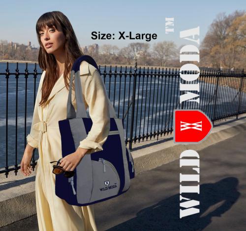 Wild Moda Kat Women Shoulder and Tote Bag (Blue & Grey)