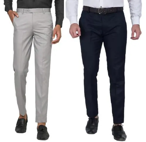 Buy Haul Chic Men Grey & Navyblue Solid Synthetic Pack Of 2 Formal ...