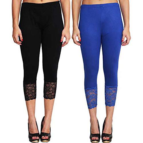 Buy Pixie Skinny Fit 3/4 Lace Capri Leggings for Women Combo Pack of 2 ...