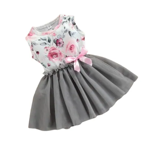 Netra Creation Baby Girls Mini/Short Party Dress (Grey, Sleeveless)