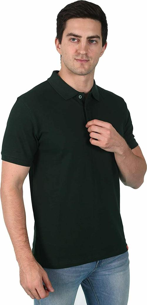 Canjuice Polo T Shirt Cotton Plain Regular Fit Collar Half Sleeves Without Pocket Stylish Casual Polo T Shirt for Men & Boys-Green (XL)