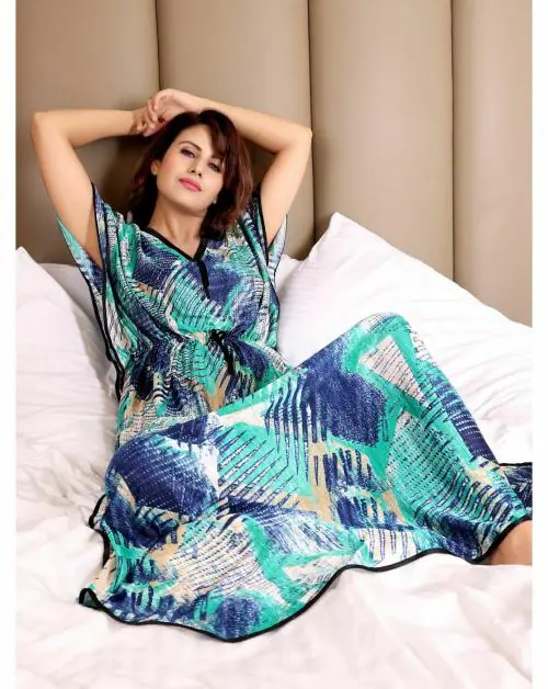 BAILEY SELLS Women Blue Satin Blend Night Dress - Free Size | Free Size Nightshirts | Blue Nightshirts | Satin Blend Nightshirts | Night wear | Sleep wear