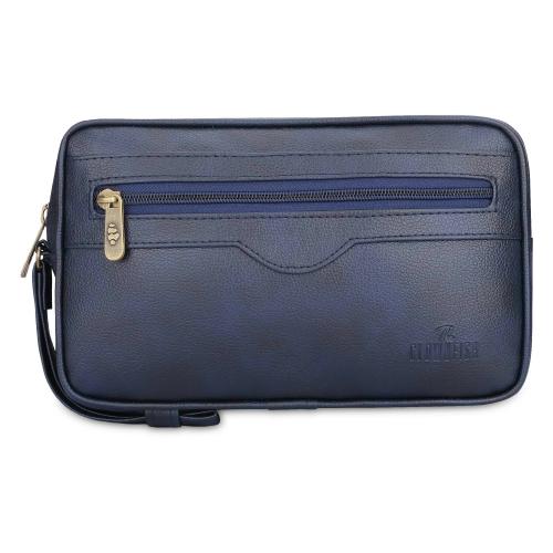 The Clownfish Blue Leather Multipurpose Travel Pouch Money Cash Bag Cash Pouch With Wrist Strap