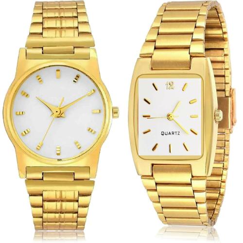 NEUTRON Brand New Wrist Chain Gold Colour Analog Metal And Stainless Steel Belt 2 Watch Combo For Boys And Men - BCPL33-BRM5