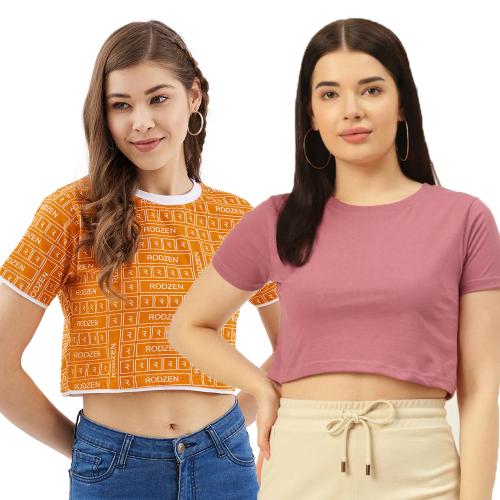 RodZen Pure Cotton Printed Half Sleeve Crop Tshirt(PO2)
