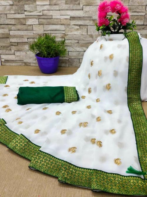 SIMPLI LIVES Embroidered Daily Wear Handloom Georgette Saree (White)