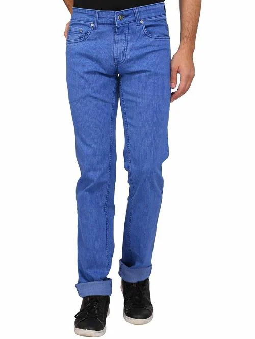 FLAGS Mens Sky Blue Solid Cotton Super Stretch Straight Fit Jeans