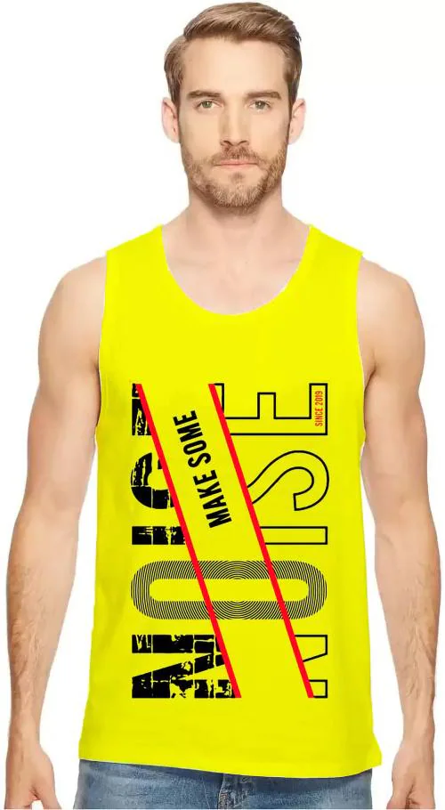THALASI Mens Sando Stylish Printed Baniyan,ganji- mens sando for gym(Yellow Sando, X-Large)