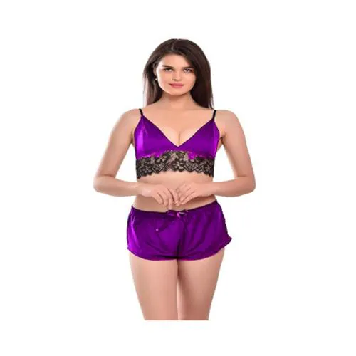 Galsmaky Women Stylish Sexy Nikker Top Hot Panty | Everyday, Regular Full Coverage Ladies Nikker Top Lingerie Set for Honeymoon 28 to 36 Inch (Purple)