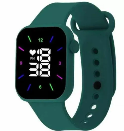 MVS LED Digital Light Glowing Watch With Dummy Icons For Boys & Girls Green