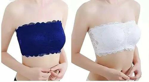 Nelkar Women Blue, White Lace, Cotton Blend Pack Of 2 Tube Lightly Padded Bra (32A)