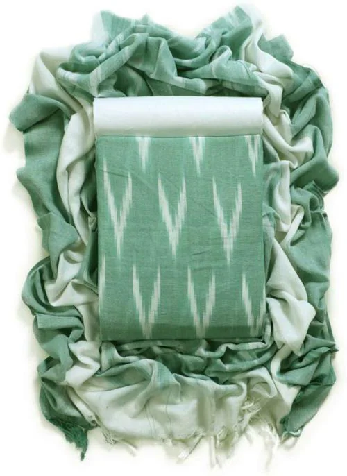 Sun Fashion And Lifestyle Women Light Green Printed Pure Cotton Unstitched Salwar Suit Material