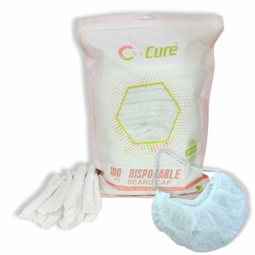 C- Cure Definition of Quality Disposable Beard Mask | Beard Net for Men | Lightweight, Breathable Material | Facial hair covering. Single loop | Ideal for Food & Processing Industries, Hotels Hygiene (White, Pack of 100)
