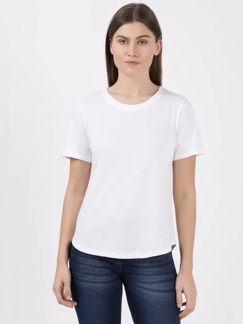 AW88 Women's Super Combed Cotton Rich Relaxed Fit Curved Hem Styled Half Sleeve T-Shirt