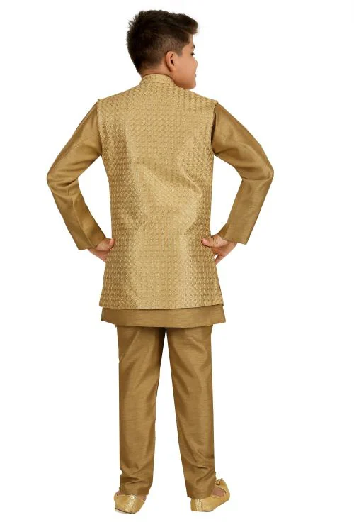 Ahhaaaa Kids Ethnic Silk Blend Indo-Western Sherwani and Kurta Pyjama Set for Boys