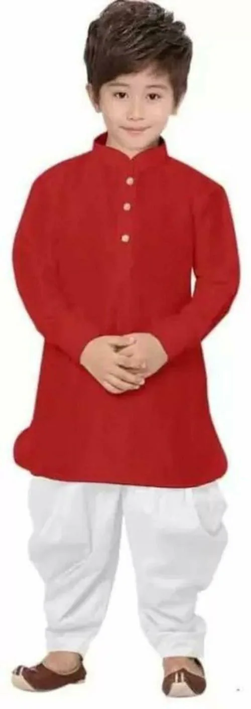 Abuhub Boys Red Solid Cotton Blend Dhoti and Kurta Set (10-11 years)