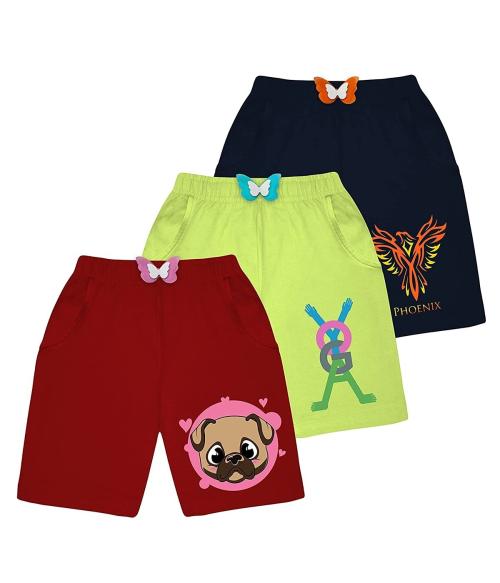 KYDA KIDS Girls Cotton Printed Regular Fit Pack of 3 Shorts