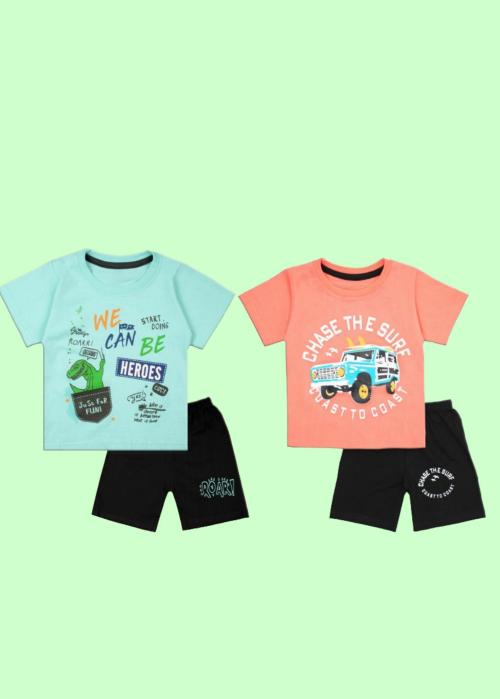 Tiny Hugs Fabulous Multicoloured Cotton Printed T-Shirts with Shorts For Boys