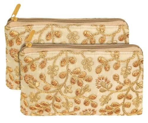 Kuber Industries Embroidery Women Cream Cotton Wallet (Pack of 2)