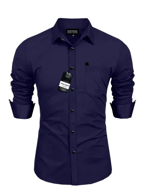 ROYAR TRADERS Shirts | Shirt For Men | Slim fit shirt | Regular fit shirt | Cotton shirt | Long sleeve shirt | Plain Full Sleeve Shirt | Printed shirt | Solid color shirt | Designer shirt | Button-Pocket Shirt | Party Wear Shirt -(Navy Blue)-XL