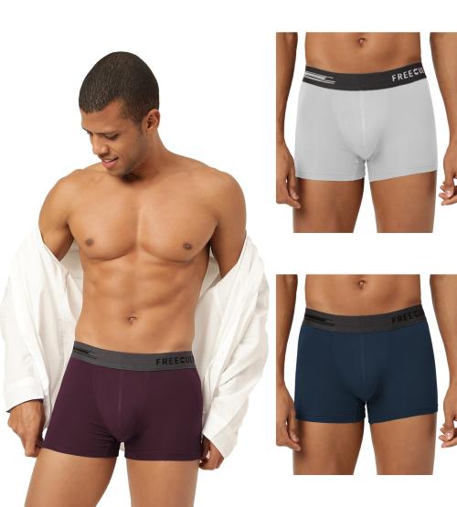 FREECULTR Men's Sangria Wine, Cloud White, Prussian Blue Solid Pure Modal Trunks