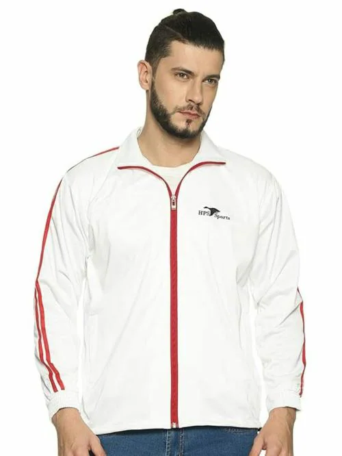 HPS Sports White / Red 2 Patti Polyester Jacket For Men