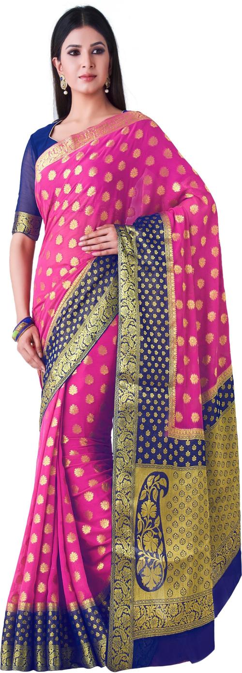 Mimosa Women Pink Chiffon Kanjivaram Saree