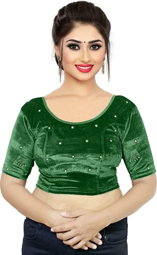 PU Fashion Women Green Embroidered Velvet Blouse