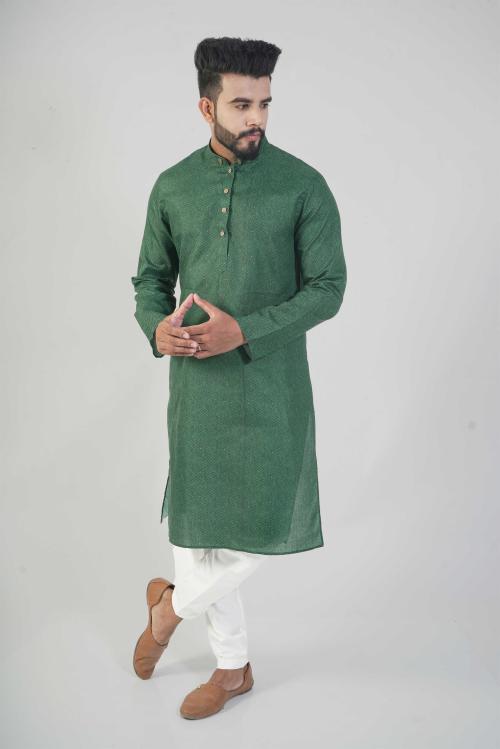 LABHOOSHA Men Self Design Pure Cotton Kurta (Dark Green)
