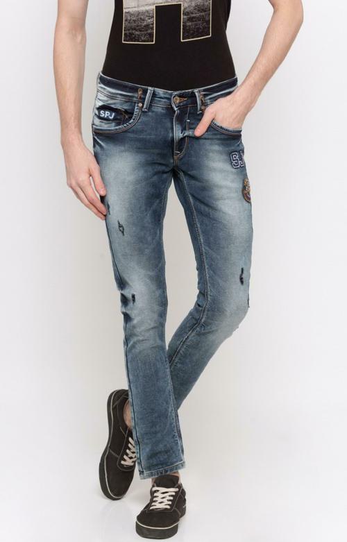 Spykar Men Mid_Blue Cotton Regular Fit Regular Length Clean Look Jeans (Actif)