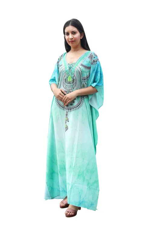 RAJORIA INSTYLE Georgette Digital Printed Beach Wear Designer Kaftan Multicolored Free Size for Women BVA-1-ONE SIZE