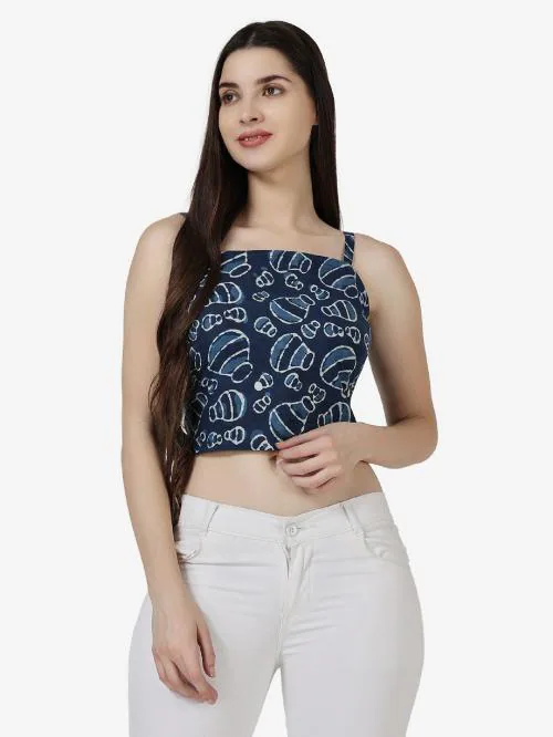 Popwings Casual Criss Cross Ethnic Prints Sleeveless Pure Cotton Sustainable Women Crop Top ! Strap Ethnic Bagru Styling Printed Indian Girls Croptop