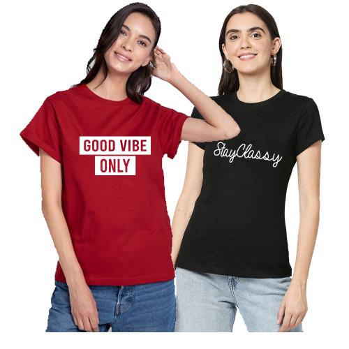 Buy kiddy star Cotton Blend Printed Half Sleeve TShirt for Women, Pack