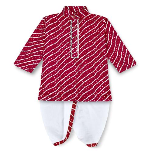 mustmom Boys Full Sleeve Ethnic Dress Lungi Dhoti Kurta Set Traditional Maroon