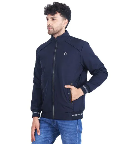 Dollar Casual Solid Bomber Jacket For Men In Navy Blue Color