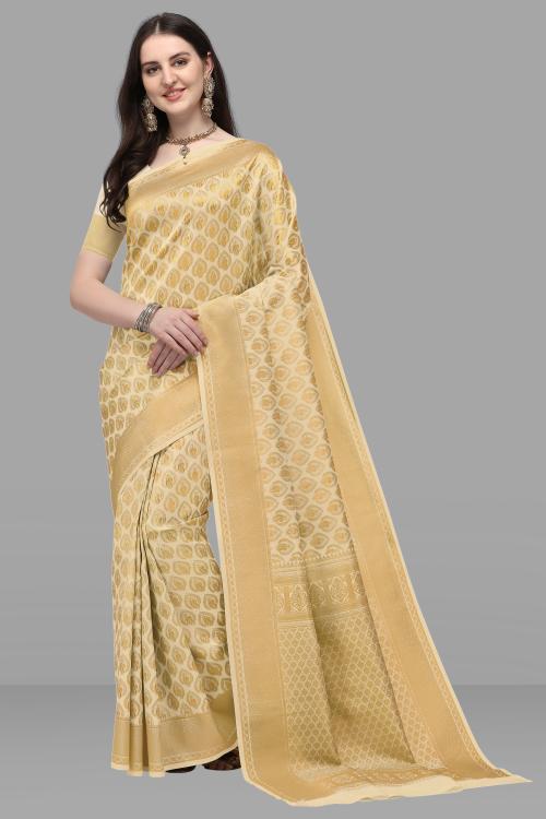 Kasak Women's Banarasi Silk Sarees With Zari Jacquard Work & Blouse Piece (prashanti-beige-gold)