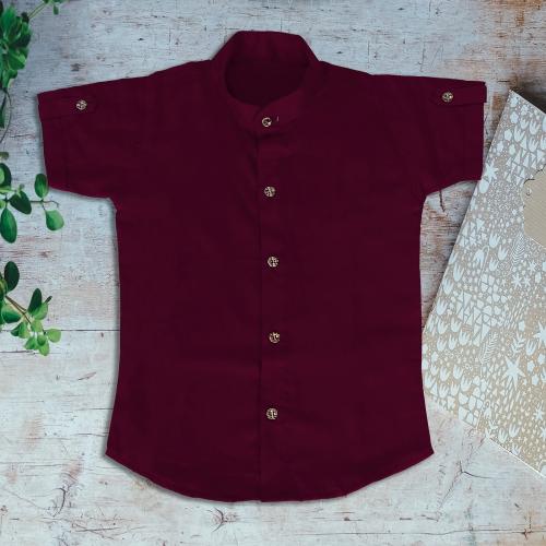 DEMON NEROPI Boys Solid Cotton Blend Casual Shirt (Wine) Size:- 14-15 Year