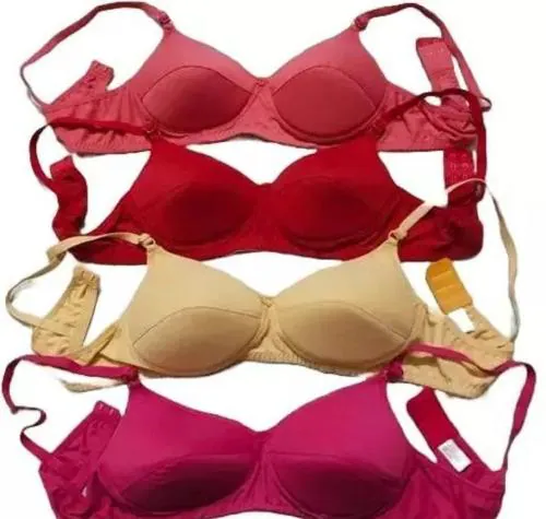 AMEYSON Teenplus Full Coverage Every Day Solid Fancy Hosiery Cotton for women girls ladies Padded bra set combo fom wali bras big size cup offer low price seamed non wired fome bra Pack Of 4 (Random Colour Sent)