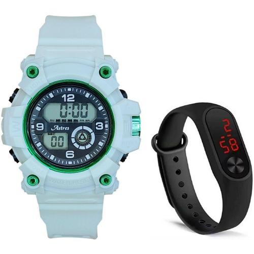Trex Chronograph Digital Watch Green Dial White Strap for Boys and Girls (Pack of 2)