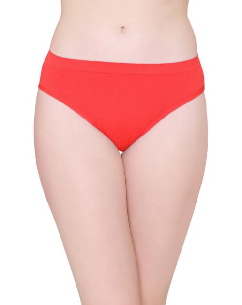 BodyX Women;s Microfiber Spandex Red Solid Seamless Premium Bikini Panty BX502-Pack of 1