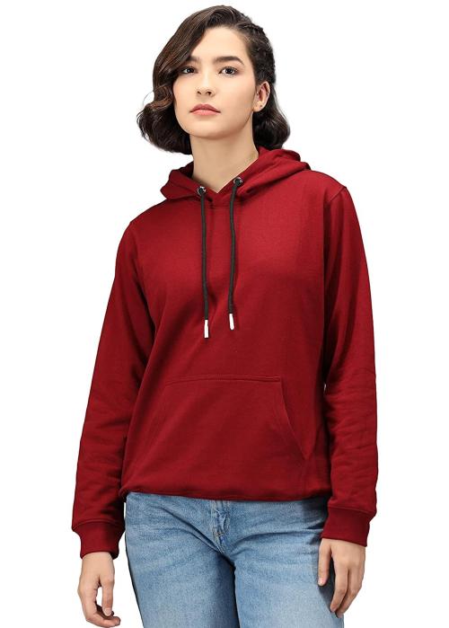 Timyka Women Dark Maroon Cotton Hoodie