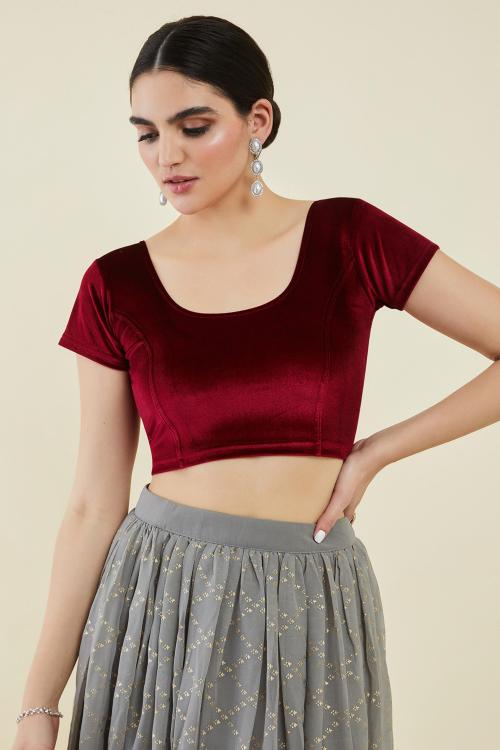 Soch Maroon Velvet Princess Cut Blouse