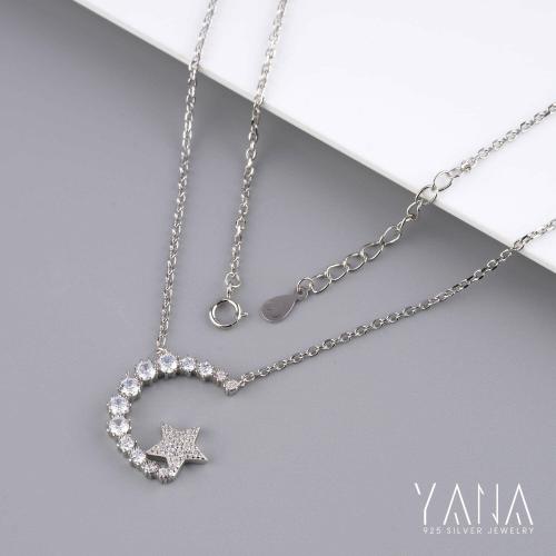 YANA SILVER JEWELRY Celestial Half Moon Star Silver Chain For Women