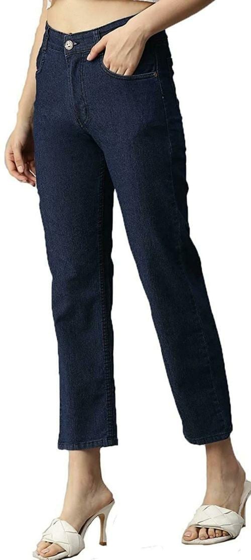 ADBUCKS Women Dark Blue Solid Denim Straight Jeans
