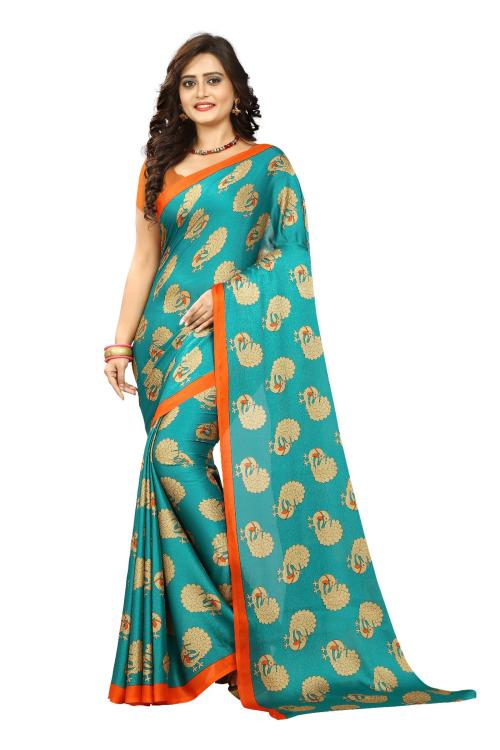 Kasak Women's Crepe Blend Saree With Blouse Piece (sun-shine-rama)