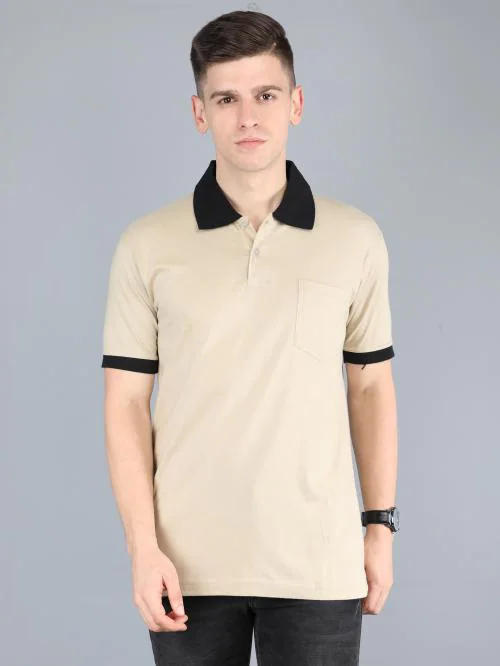Fleximaa Men's Cotton Biscuit Polo Neck T-Shirt With Opposite Color Collar Cuff