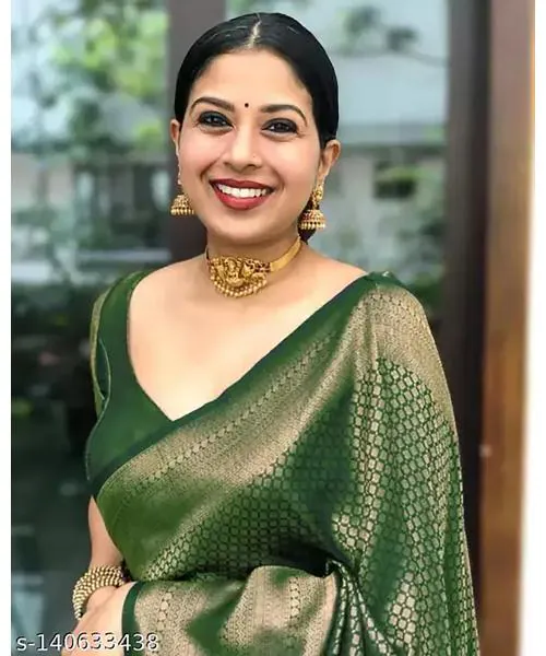 SHREE SHAKTI FASHION Women's Elegant Woven Kanjivaram Pure Silk Saree  (Green)