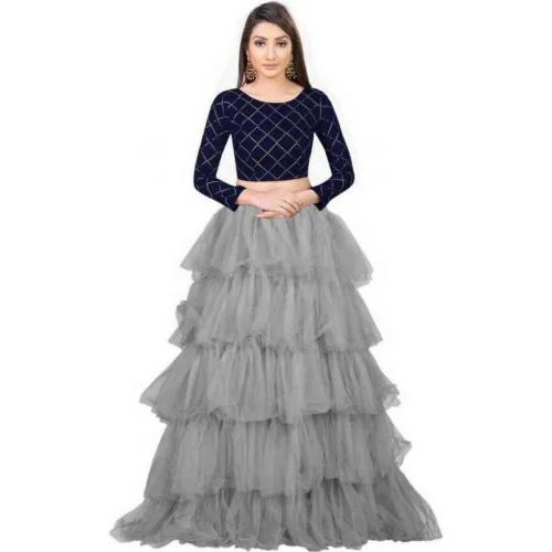 Dealfab net semi stitch lehenga choli For Women(diva goli Grey Blue)