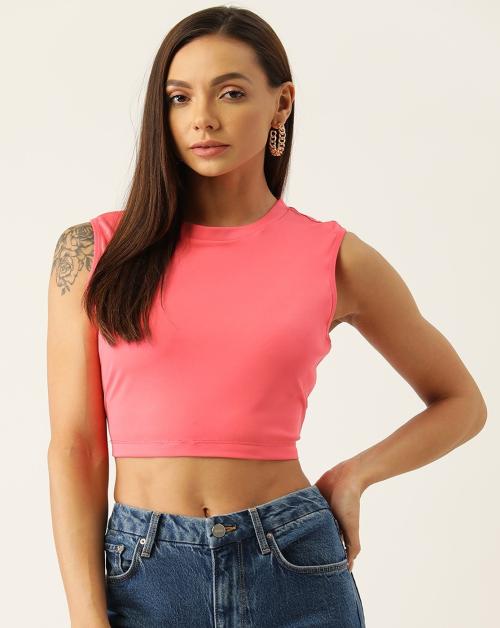 Pink Sleeveless Crop Top
